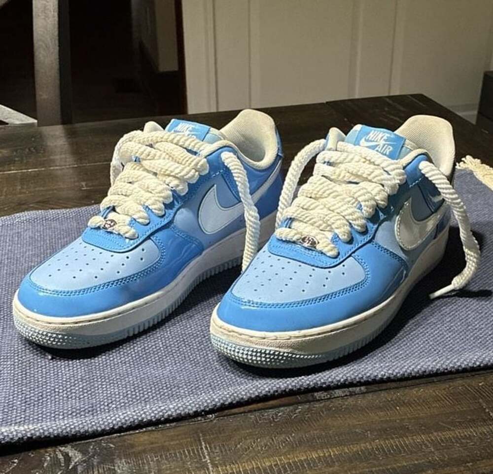 Nike Air Force 1 Low '07 LV8 Psychic Blue White Patent with Rope Laces Size US 8